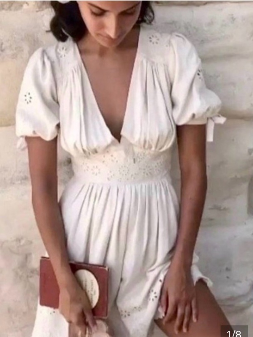 Spell Cream Eyelet Puff-Sleeve dress NWT medium As is